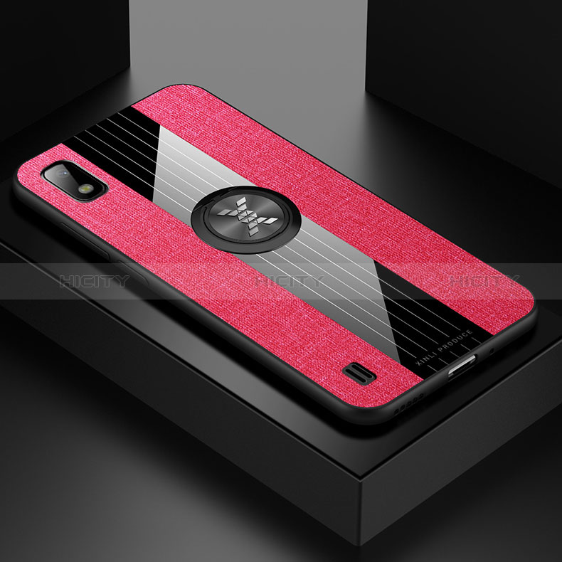 Custodia Silicone Ultra Sottile Morbida Cover con Magnetico Anello Supporto X01L per Samsung Galaxy A10 Rosso