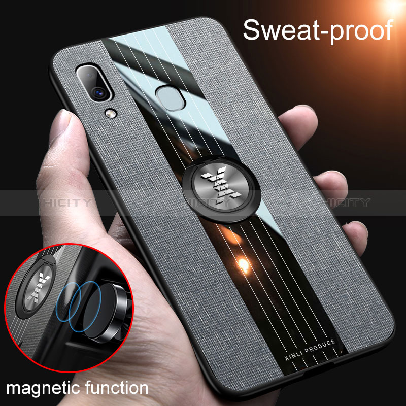Custodia Silicone Ultra Sottile Morbida Cover con Magnetico Anello Supporto X01L per Samsung Galaxy A20