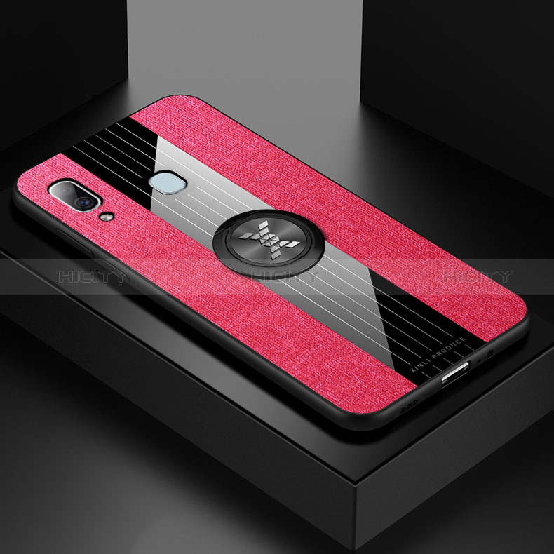 Custodia Silicone Ultra Sottile Morbida Cover con Magnetico Anello Supporto X01L per Samsung Galaxy A20 Rosso