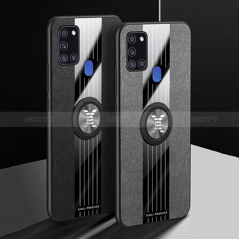 Custodia Silicone Ultra Sottile Morbida Cover con Magnetico Anello Supporto X01L per Samsung Galaxy A21s