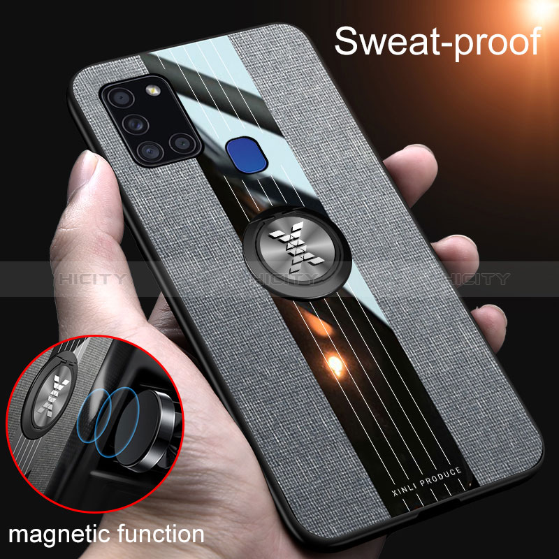 Custodia Silicone Ultra Sottile Morbida Cover con Magnetico Anello Supporto X01L per Samsung Galaxy A21s