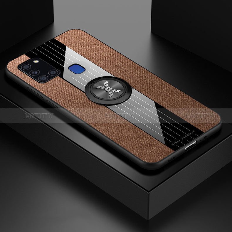 Custodia Silicone Ultra Sottile Morbida Cover con Magnetico Anello Supporto X01L per Samsung Galaxy A21s Marrone