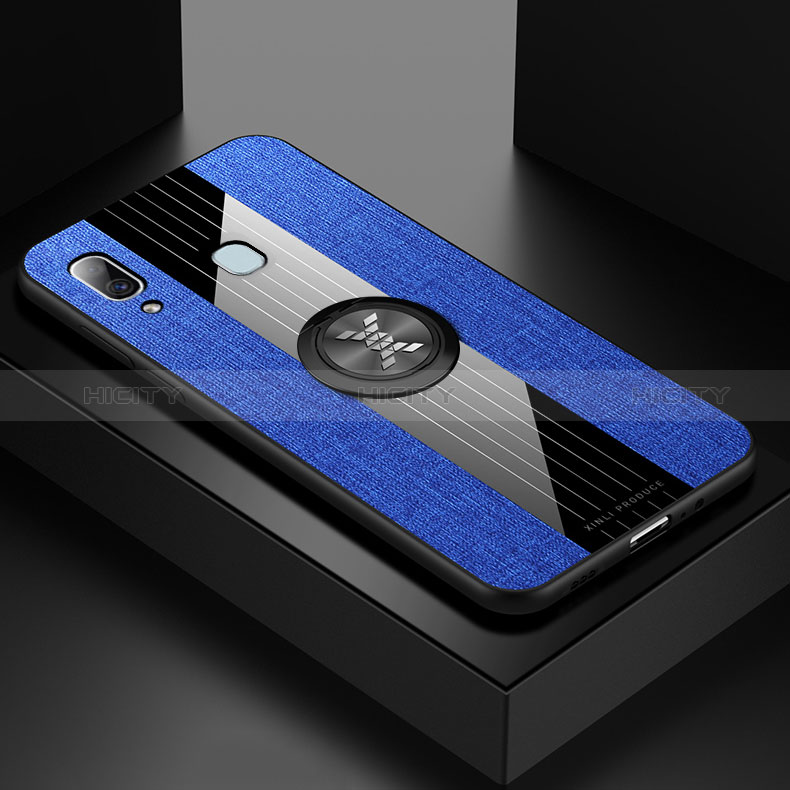 Custodia Silicone Ultra Sottile Morbida Cover con Magnetico Anello Supporto X01L per Samsung Galaxy A30 Blu