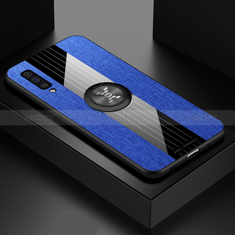 Custodia Silicone Ultra Sottile Morbida Cover con Magnetico Anello Supporto X01L per Samsung Galaxy A50 Blu