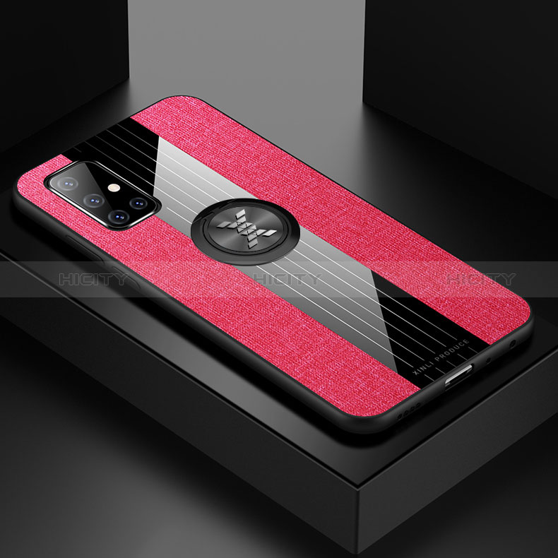 Custodia Silicone Ultra Sottile Morbida Cover con Magnetico Anello Supporto X01L per Samsung Galaxy A51 5G Rosso