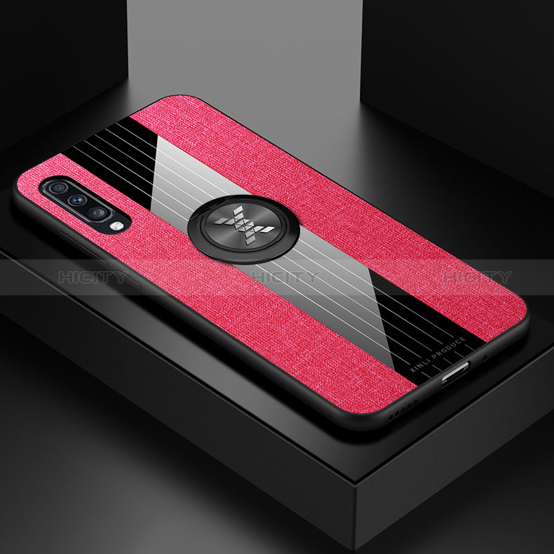 Custodia Silicone Ultra Sottile Morbida Cover con Magnetico Anello Supporto X01L per Samsung Galaxy A70 Rosso