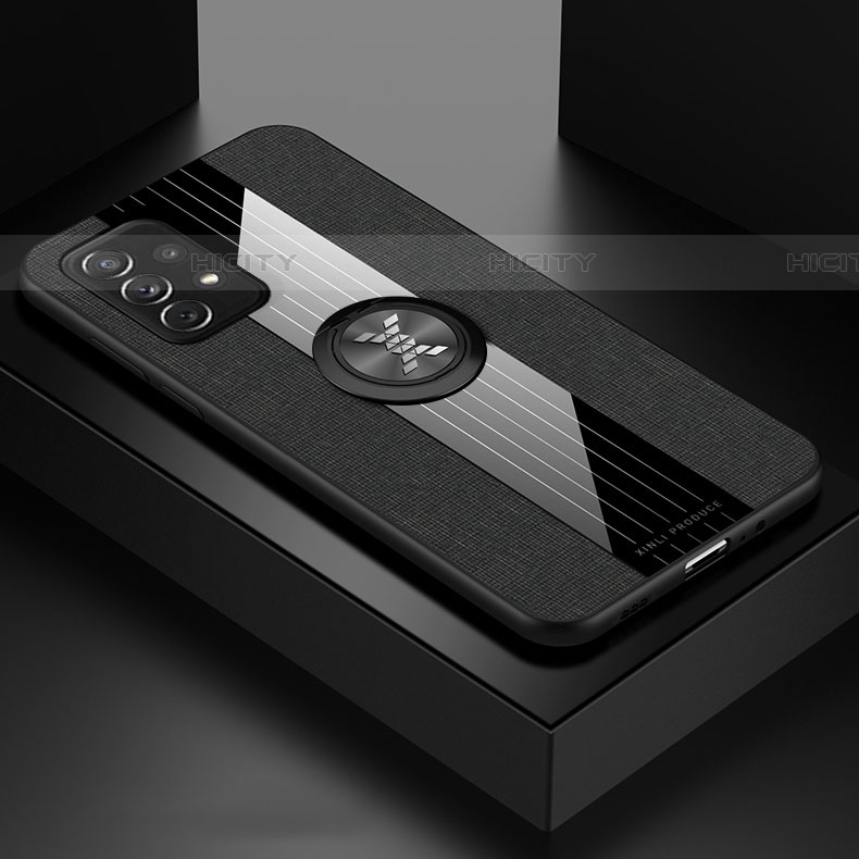 Custodia Silicone Ultra Sottile Morbida Cover con Magnetico Anello Supporto X01L per Samsung Galaxy A72 4G Nero