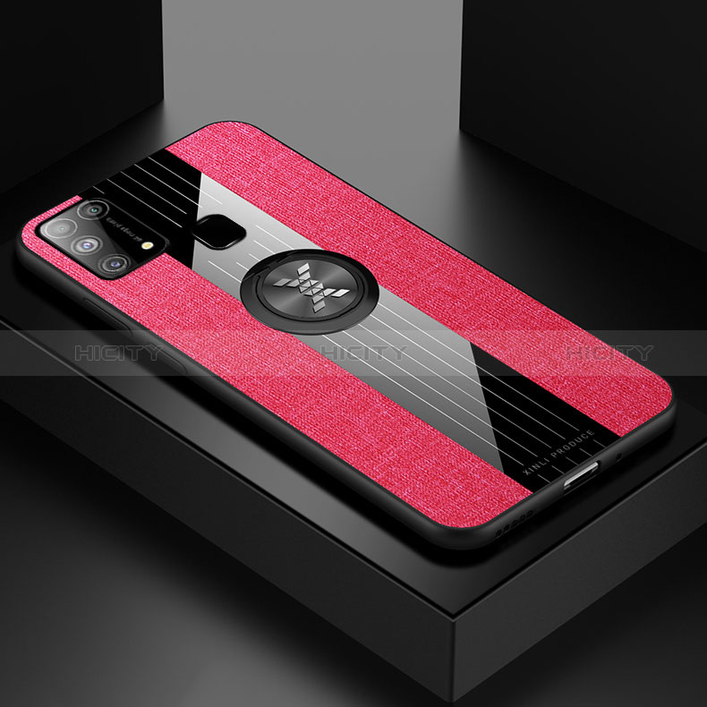 Custodia Silicone Ultra Sottile Morbida Cover con Magnetico Anello Supporto X01L per Samsung Galaxy M21s Rosso