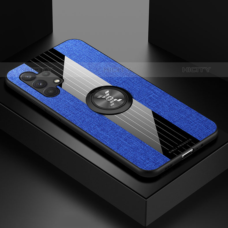 Custodia Silicone Ultra Sottile Morbida Cover con Magnetico Anello Supporto X01L per Samsung Galaxy M32 5G Blu