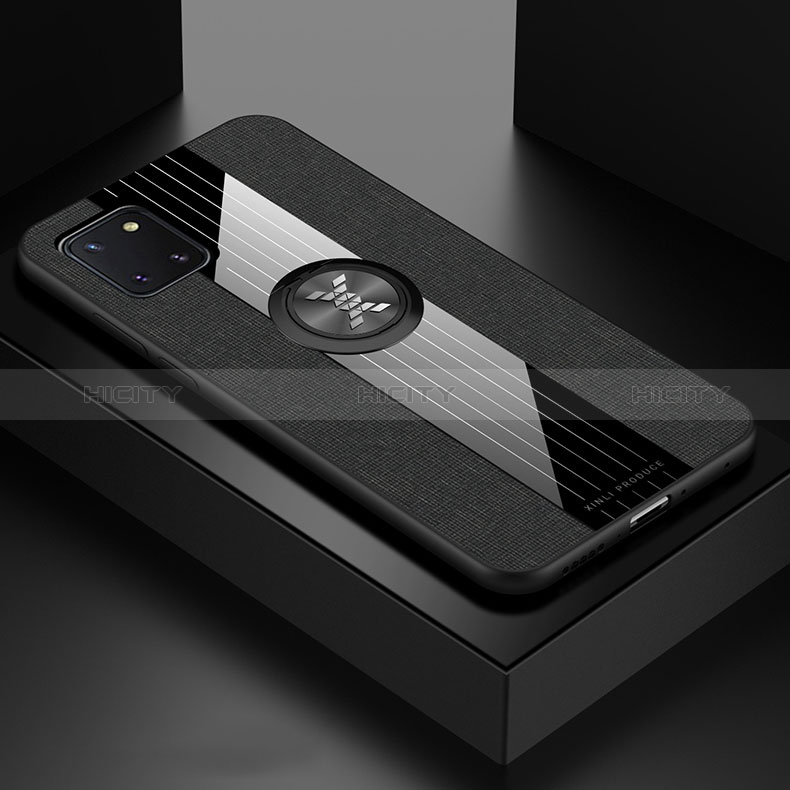 Custodia Silicone Ultra Sottile Morbida Cover con Magnetico Anello Supporto X01L per Samsung Galaxy Note 10 Lite Nero