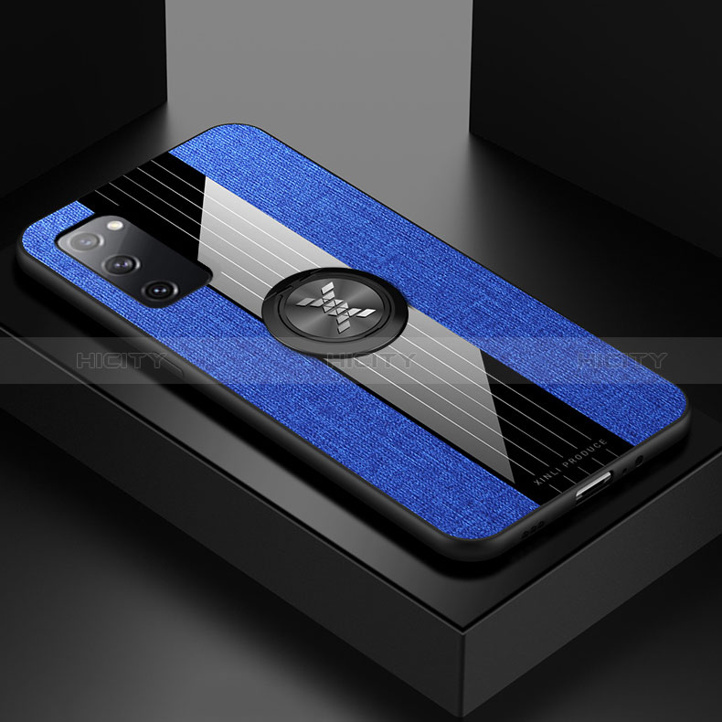 Custodia Silicone Ultra Sottile Morbida Cover con Magnetico Anello Supporto X01L per Samsung Galaxy S20 Lite 5G Blu