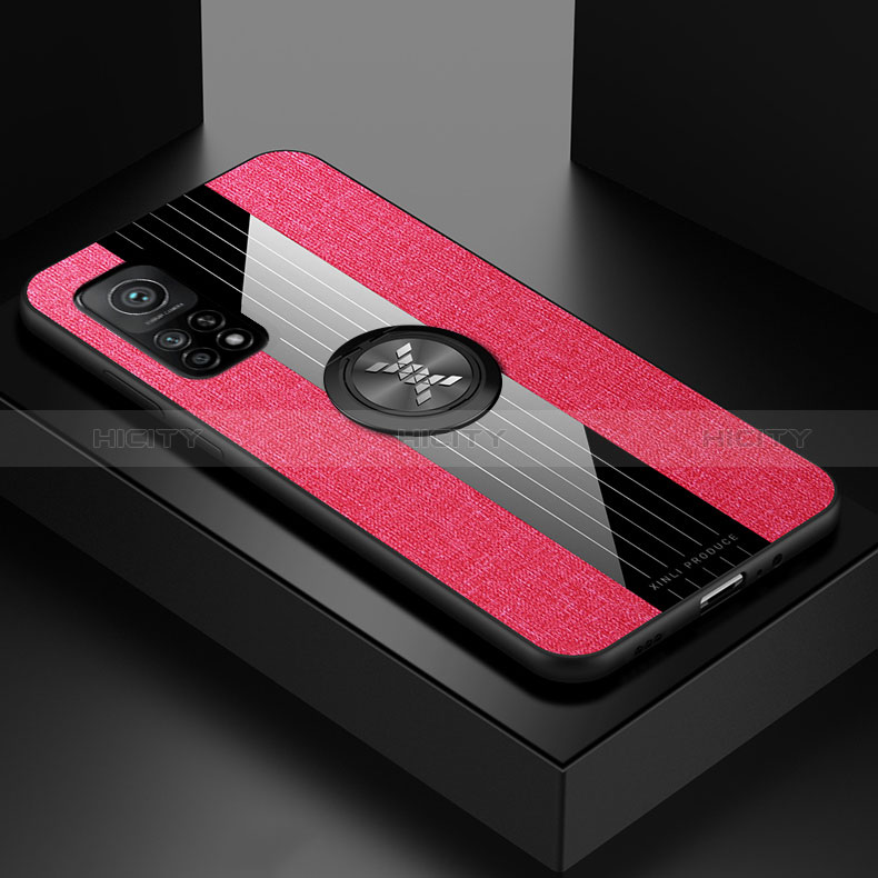 Custodia Silicone Ultra Sottile Morbida Cover con Magnetico Anello Supporto X01L per Xiaomi Mi 10T 5G Rosso