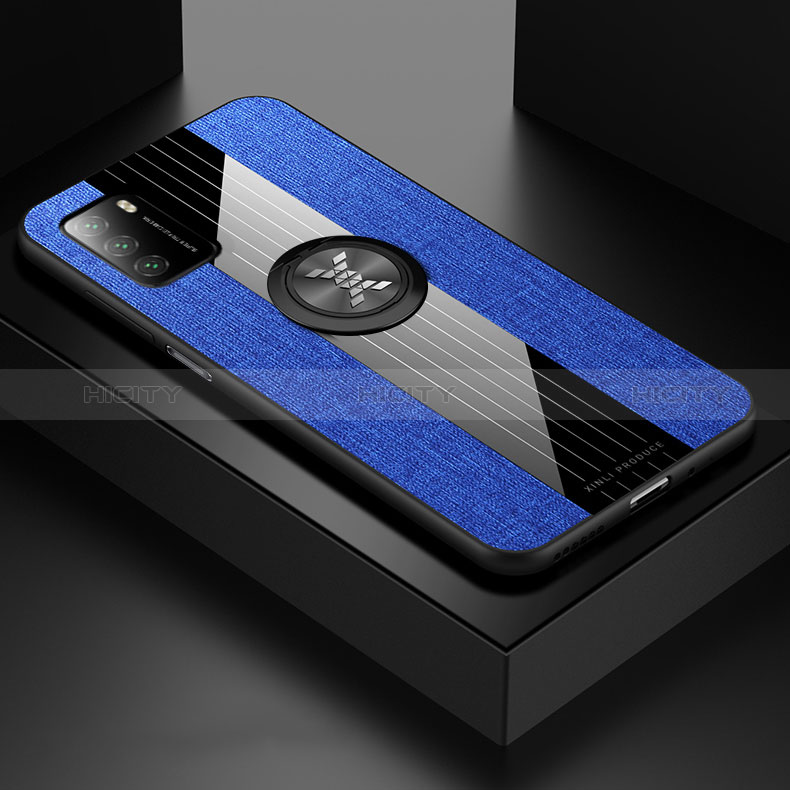 Custodia Silicone Ultra Sottile Morbida Cover con Magnetico Anello Supporto X01L per Xiaomi Poco M3 Blu