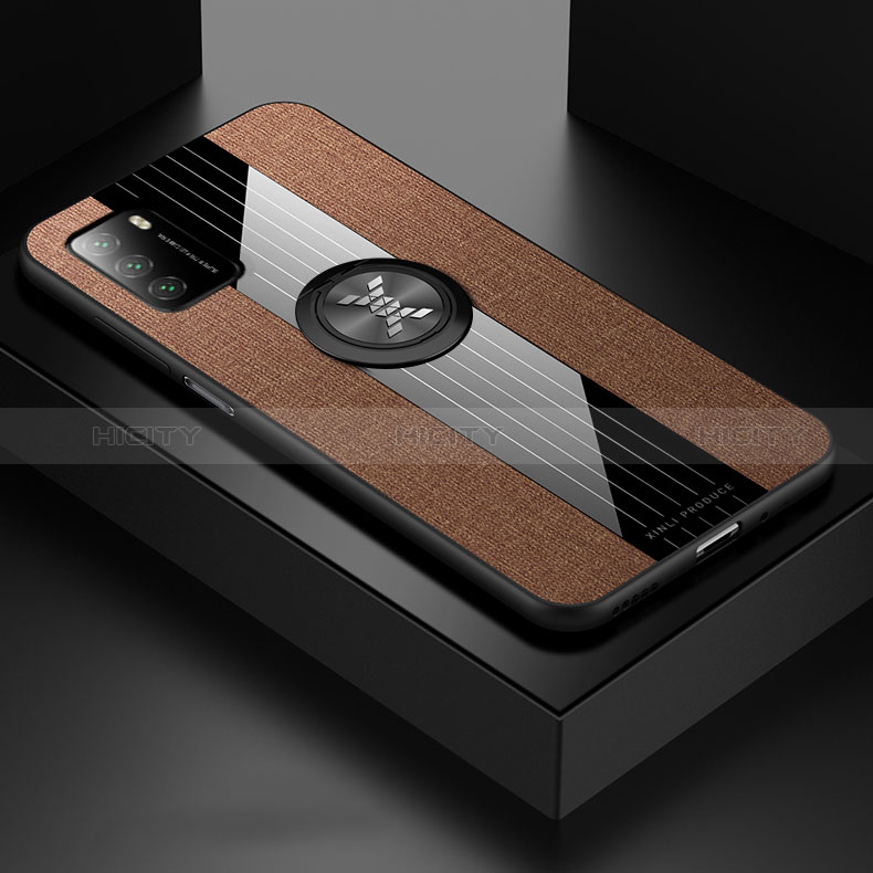 Custodia Silicone Ultra Sottile Morbida Cover con Magnetico Anello Supporto X01L per Xiaomi Poco M3 Marrone