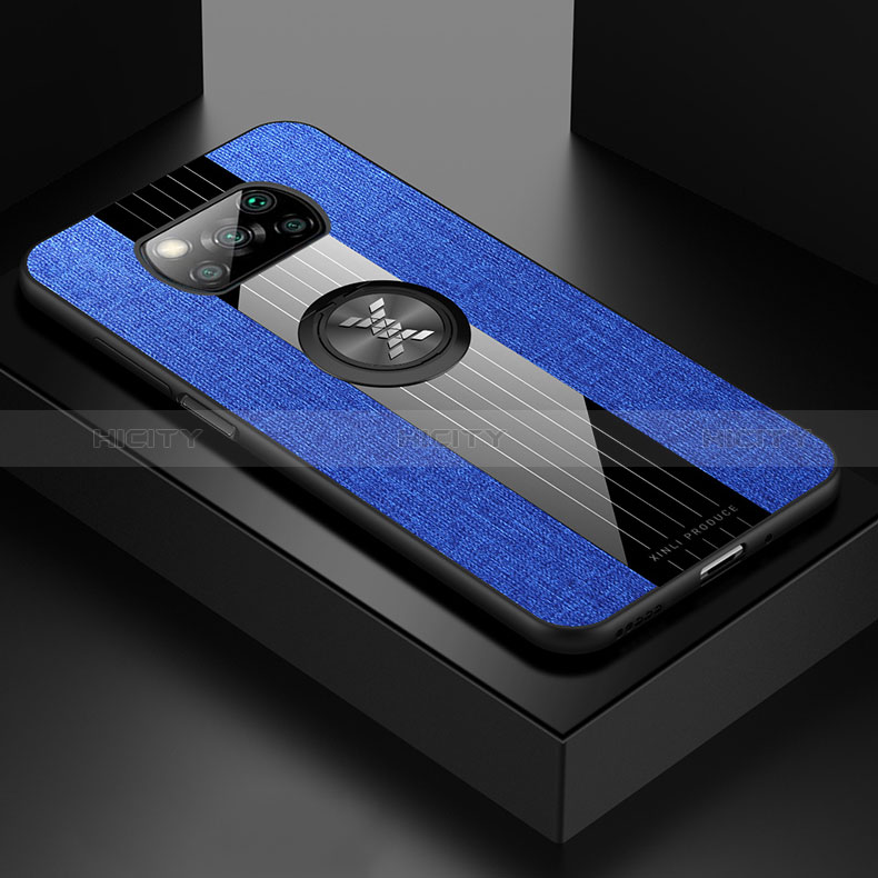 Custodia Silicone Ultra Sottile Morbida Cover con Magnetico Anello Supporto X01L per Xiaomi Poco X3 NFC Blu