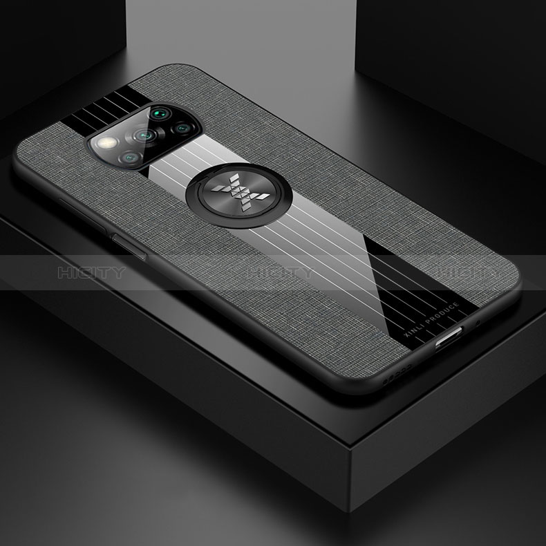 Custodia Silicone Ultra Sottile Morbida Cover con Magnetico Anello Supporto X01L per Xiaomi Poco X3 NFC Grigio