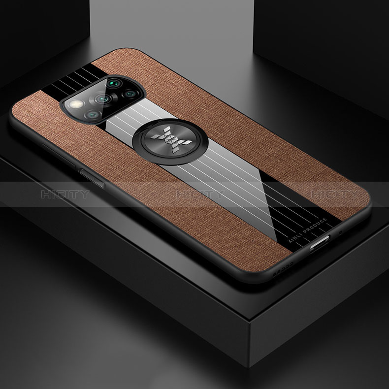 Custodia Silicone Ultra Sottile Morbida Cover con Magnetico Anello Supporto X01L per Xiaomi Poco X3 NFC Marrone