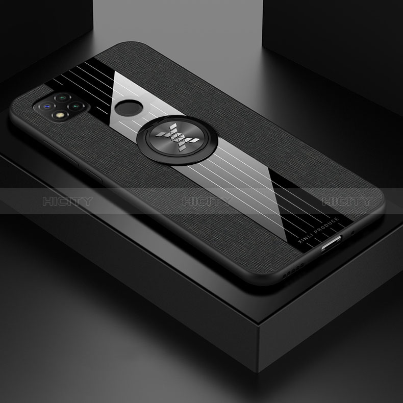 Custodia Silicone Ultra Sottile Morbida Cover con Magnetico Anello Supporto X01L per Xiaomi Redmi 10A 4G Nero