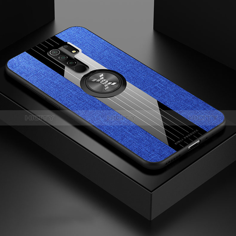Custodia Silicone Ultra Sottile Morbida Cover con Magnetico Anello Supporto X01L per Xiaomi Redmi 9 Prime India Blu