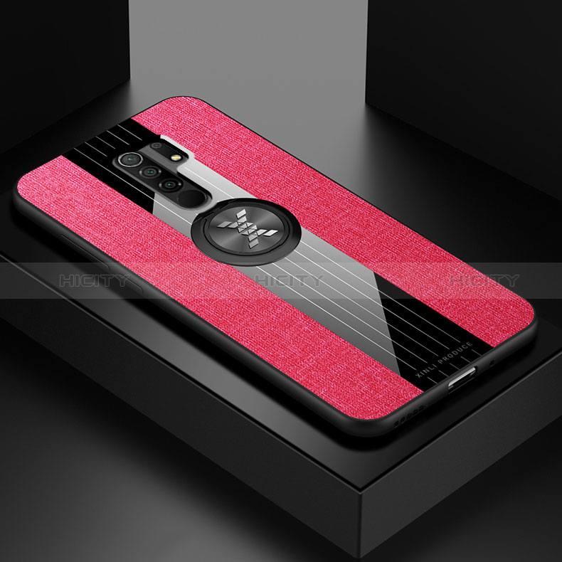 Custodia Silicone Ultra Sottile Morbida Cover con Magnetico Anello Supporto X01L per Xiaomi Redmi 9 Prime India Rosso