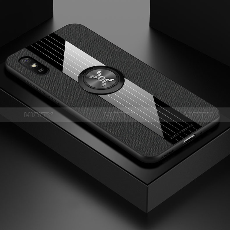 Custodia Silicone Ultra Sottile Morbida Cover con Magnetico Anello Supporto X01L per Xiaomi Redmi 9A Nero