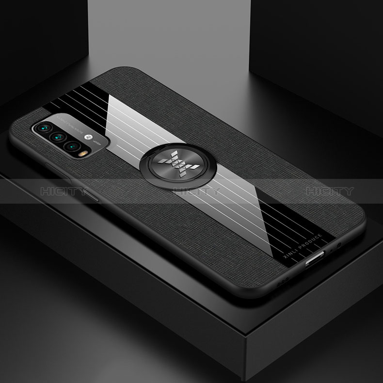 Custodia Silicone Ultra Sottile Morbida Cover con Magnetico Anello Supporto X01L per Xiaomi Redmi 9T 4G Nero