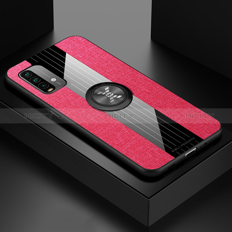 Custodia Silicone Ultra Sottile Morbida Cover con Magnetico Anello Supporto X01L per Xiaomi Redmi 9T 4G Rosso