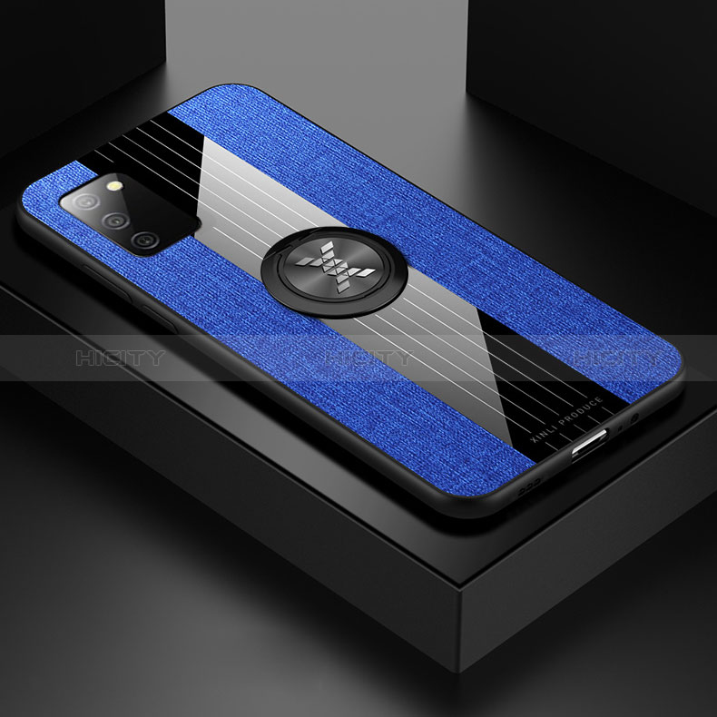Custodia Silicone Ultra Sottile Morbida Cover con Magnetico Anello Supporto X02L per Samsung Galaxy A02s Blu
