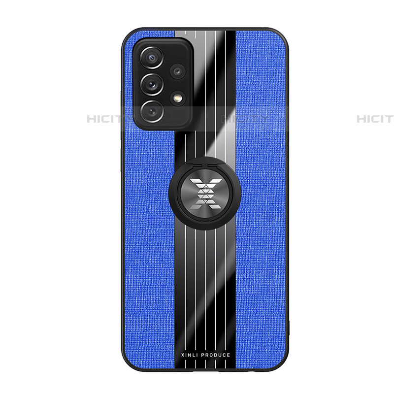 Custodia Silicone Ultra Sottile Morbida Cover con Magnetico Anello Supporto X02L per Samsung Galaxy A72 4G Blu