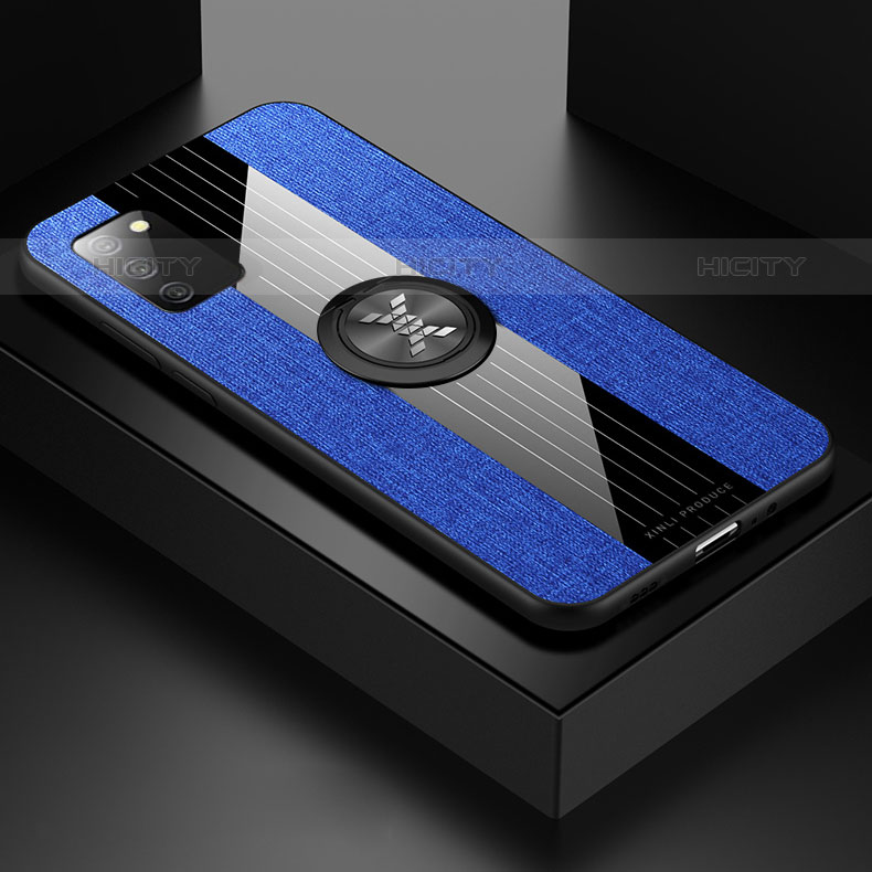 Custodia Silicone Ultra Sottile Morbida Cover con Magnetico Anello Supporto X02L per Samsung Galaxy M02s Blu