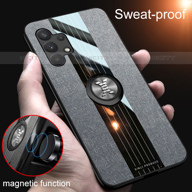 Custodia Silicone Ultra Sottile Morbida Cover con Magnetico Anello Supporto X02L per Samsung Galaxy M32 5G
