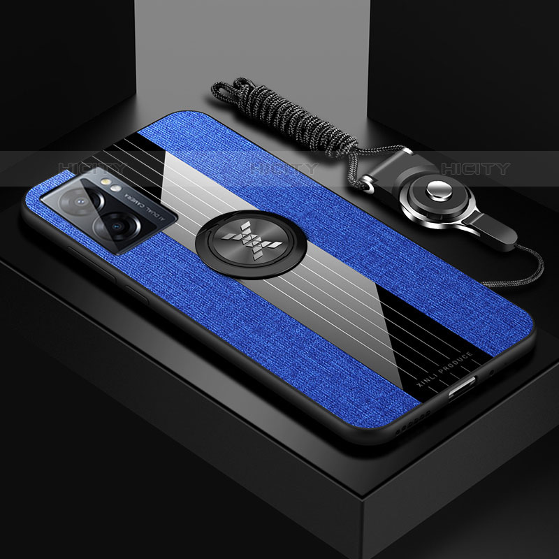 Custodia Silicone Ultra Sottile Morbida Cover con Magnetico Anello Supporto X03L per OnePlus Nord N300 5G Blu