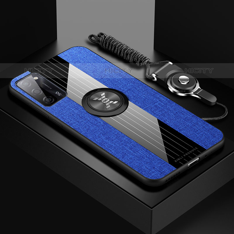 Custodia Silicone Ultra Sottile Morbida Cover con Magnetico Anello Supporto X03L per Oppo A55 5G Blu