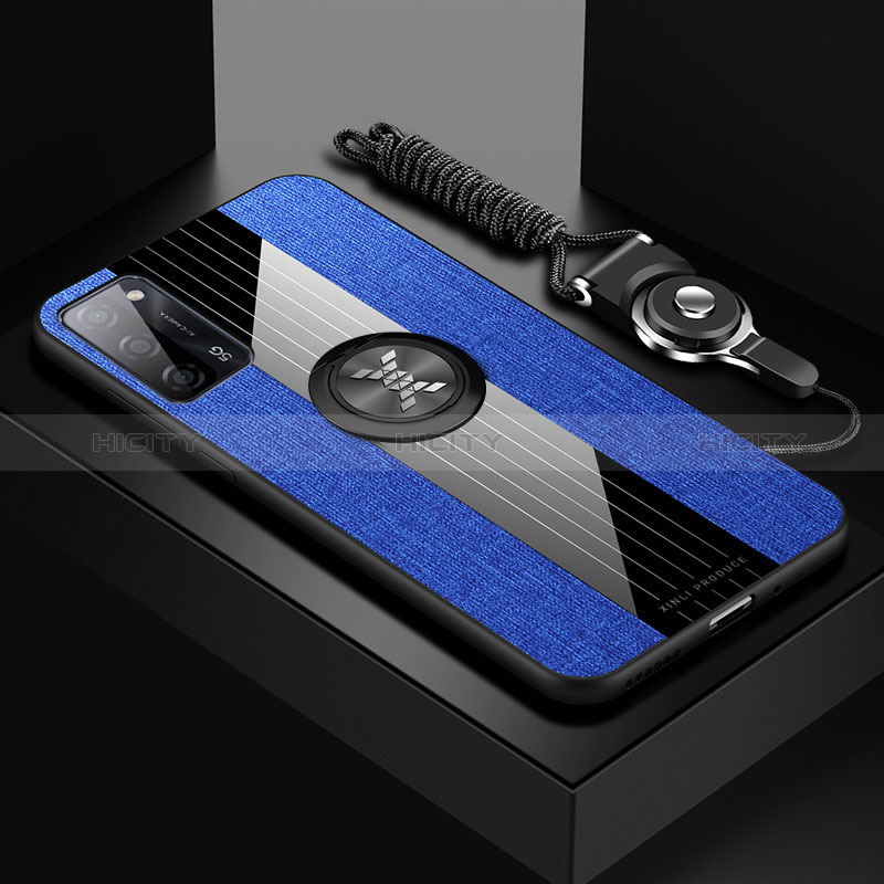 Custodia Silicone Ultra Sottile Morbida Cover con Magnetico Anello Supporto X03L per Oppo A56 5G Blu
