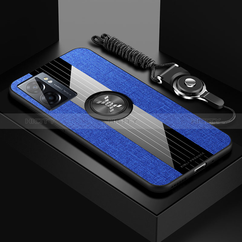 Custodia Silicone Ultra Sottile Morbida Cover con Magnetico Anello Supporto X03L per Oppo A56S 5G Blu