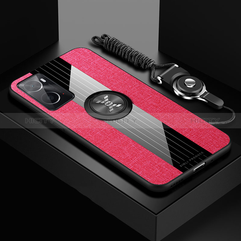 Custodia Silicone Ultra Sottile Morbida Cover con Magnetico Anello Supporto X03L per Oppo A76 Rosso