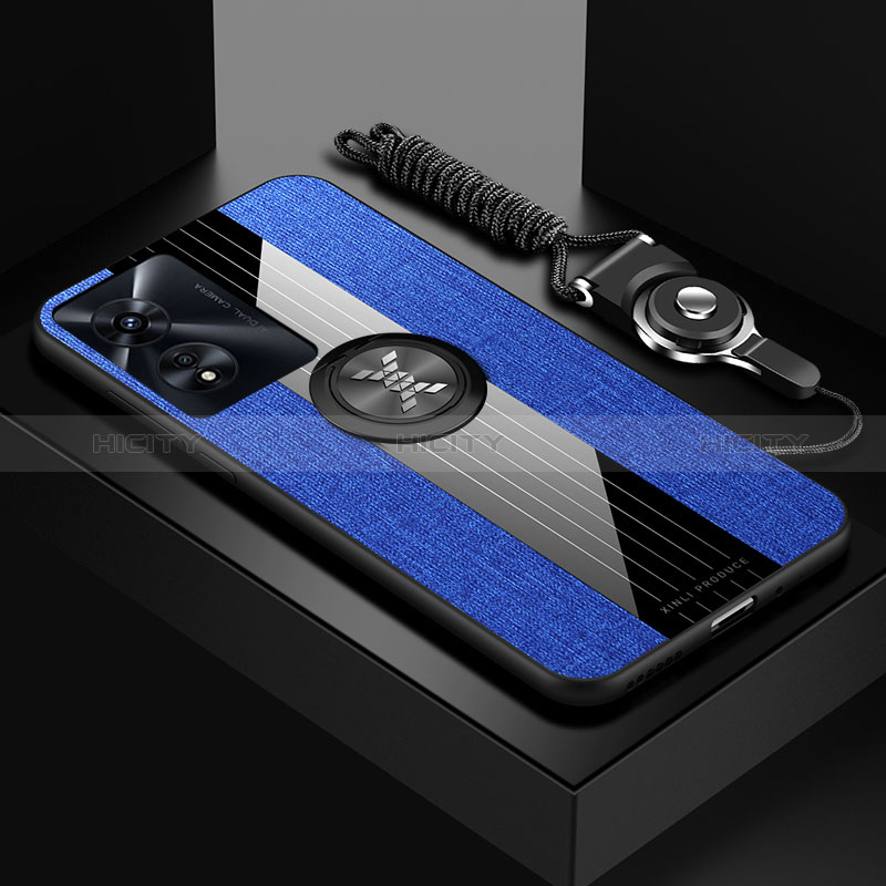 Custodia Silicone Ultra Sottile Morbida Cover con Magnetico Anello Supporto X03L per Oppo A78 5G Blu