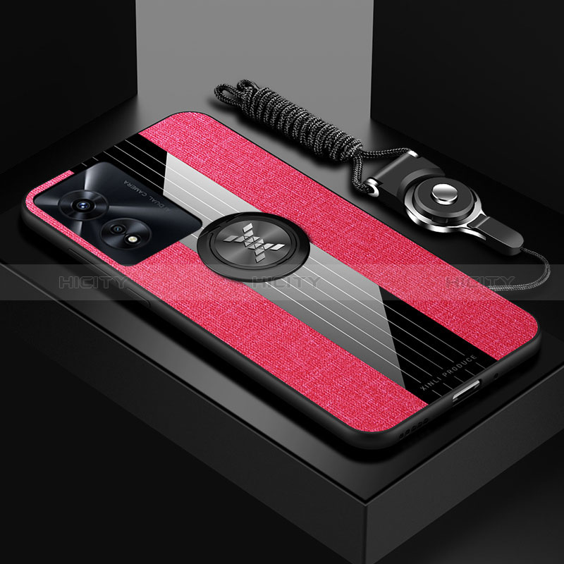 Custodia Silicone Ultra Sottile Morbida Cover con Magnetico Anello Supporto X03L per Oppo A78 5G Rosso