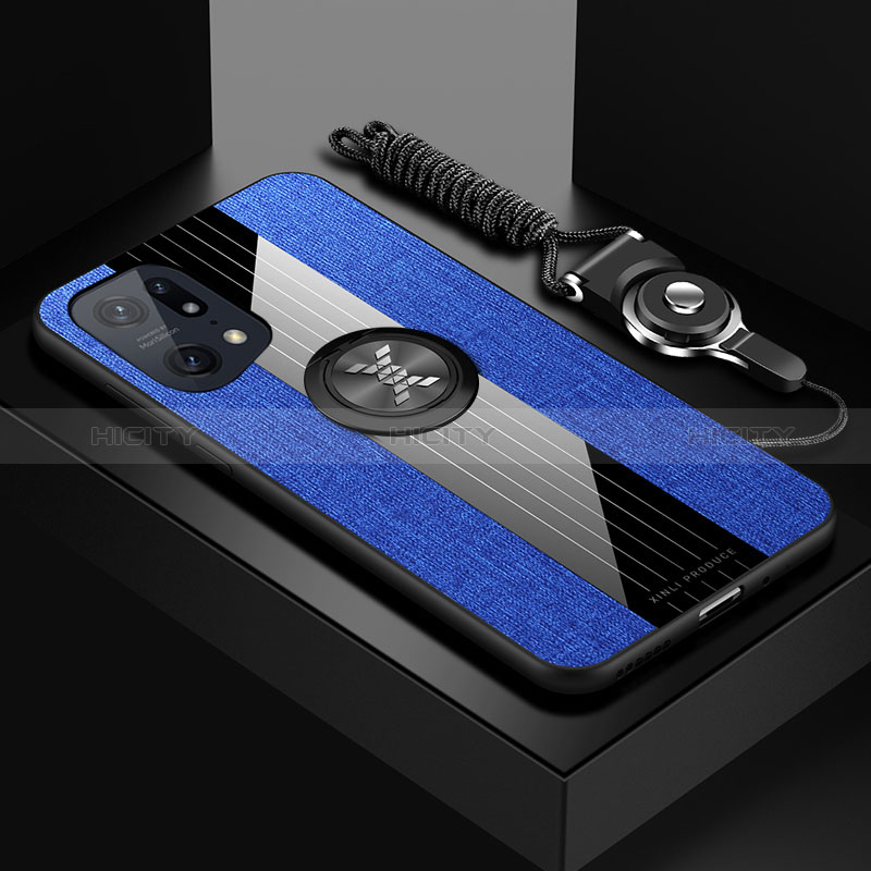 Custodia Silicone Ultra Sottile Morbida Cover con Magnetico Anello Supporto X03L per Oppo Find X5 5G Blu