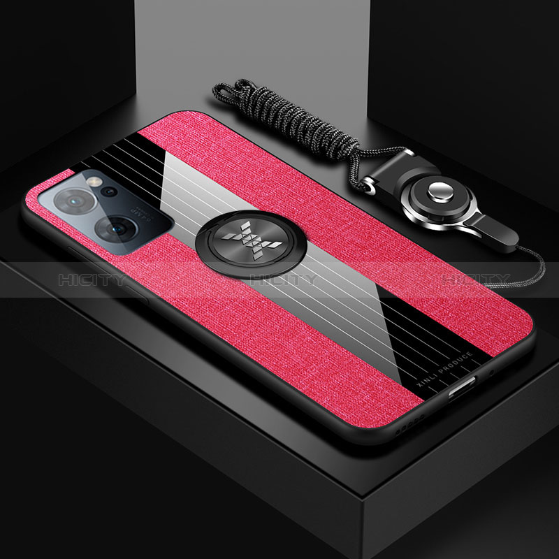 Custodia Silicone Ultra Sottile Morbida Cover con Magnetico Anello Supporto X03L per Oppo Find X5 Lite 5G Rosso