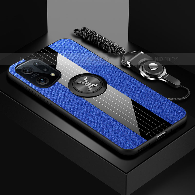 Custodia Silicone Ultra Sottile Morbida Cover con Magnetico Anello Supporto X03L per Oppo Find X5 Pro 5G Blu