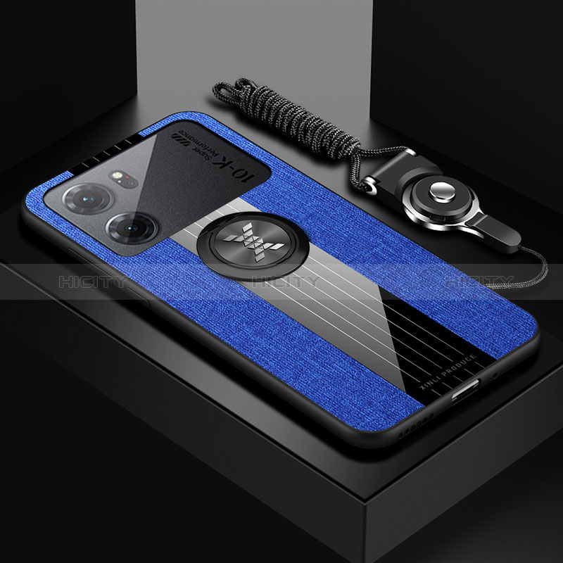 Custodia Silicone Ultra Sottile Morbida Cover con Magnetico Anello Supporto X03L per Oppo K10 5G Blu