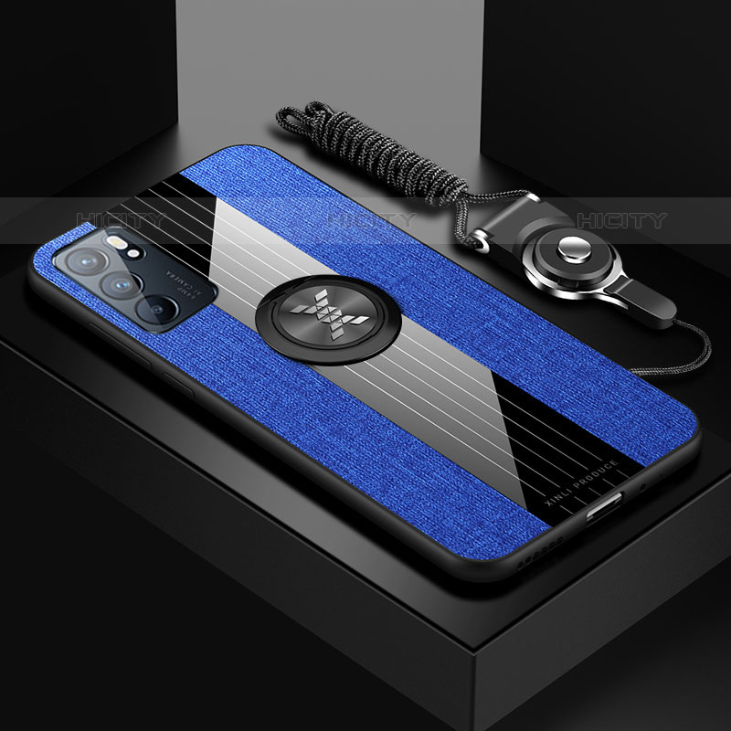 Custodia Silicone Ultra Sottile Morbida Cover con Magnetico Anello Supporto X03L per Oppo Reno6 5G Blu