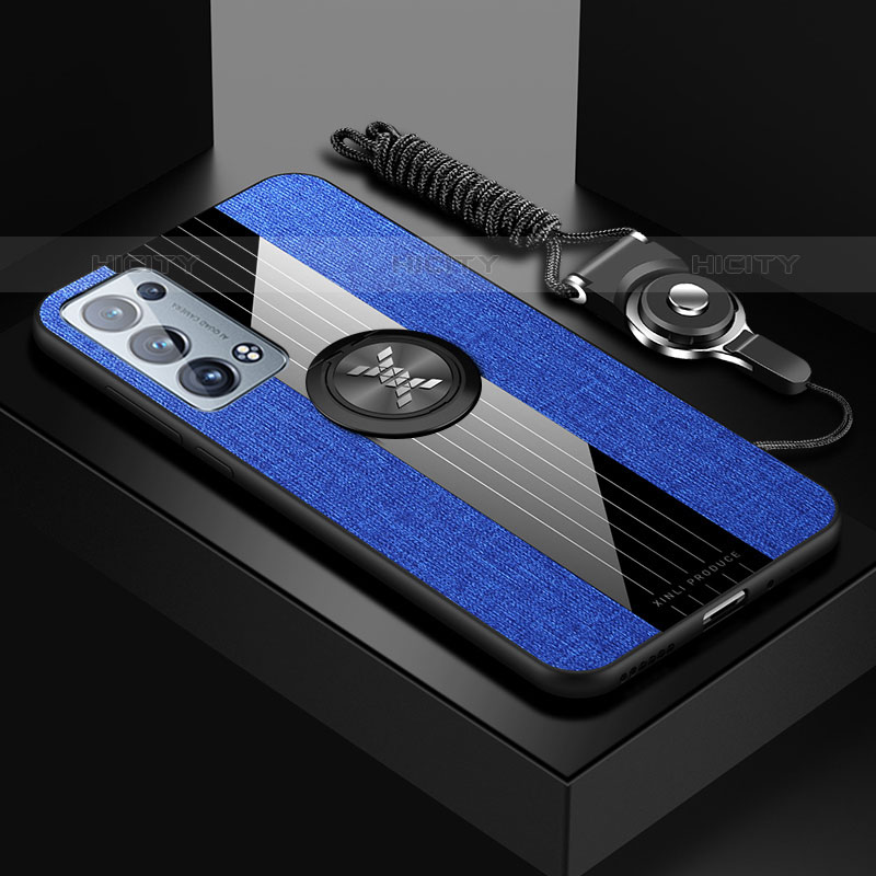 Custodia Silicone Ultra Sottile Morbida Cover con Magnetico Anello Supporto X03L per Oppo Reno6 Pro 5G Blu