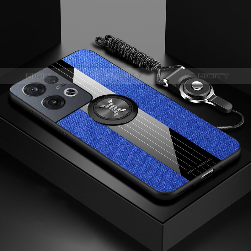 Custodia Silicone Ultra Sottile Morbida Cover con Magnetico Anello Supporto X03L per Oppo Reno8 5G Blu