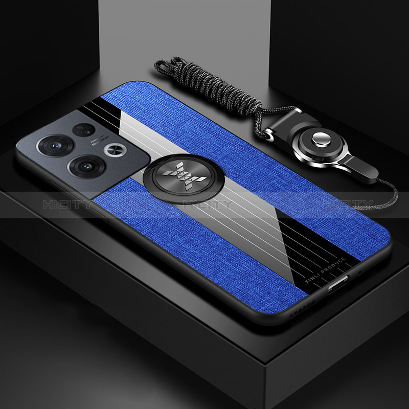Custodia Silicone Ultra Sottile Morbida Cover con Magnetico Anello Supporto X03L per Oppo Reno9 Pro+ Plus 5G Blu