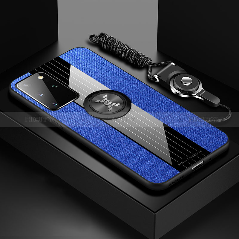 Custodia Silicone Ultra Sottile Morbida Cover con Magnetico Anello Supporto X03L per Samsung Galaxy S20 Plus 5G Blu