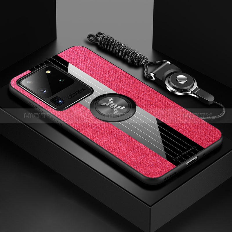 Custodia Silicone Ultra Sottile Morbida Cover con Magnetico Anello Supporto X03L per Samsung Galaxy S20 Ultra 5G Rosso