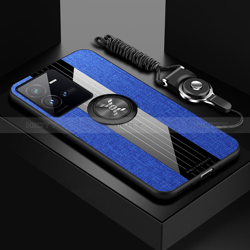 Custodia Silicone Ultra Sottile Morbida Cover con Magnetico Anello Supporto X03L per Vivo iQOO 10 Pro 5G Blu