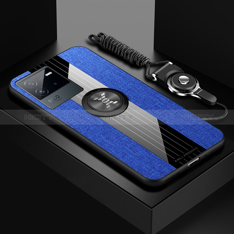 Custodia Silicone Ultra Sottile Morbida Cover con Magnetico Anello Supporto X03L per Vivo iQOO Neo6 5G Blu